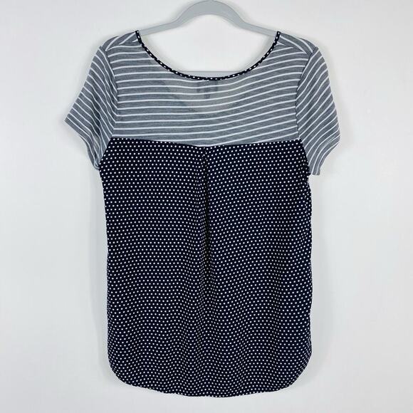 Market & Spruce Size Small Austin Polka Dot Striped Mixed Material T-Shirt Top - Picture 2 of 5